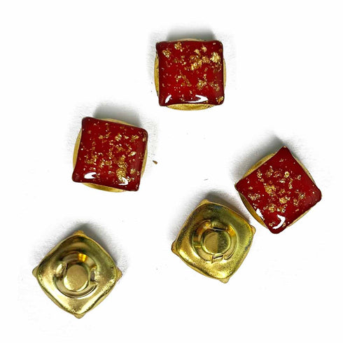 Red Color Square Fancy Buttons Set Of 10